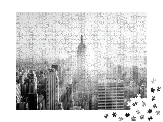 New York City. Manhattan Downtown Skyline with Illuminate... Jigsaw Puzzle with 1000 pieces