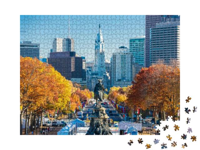 Philadelphia, Pennsylvania, USA in Autumn Overlooking Benj... Jigsaw Puzzle with 1000 pieces