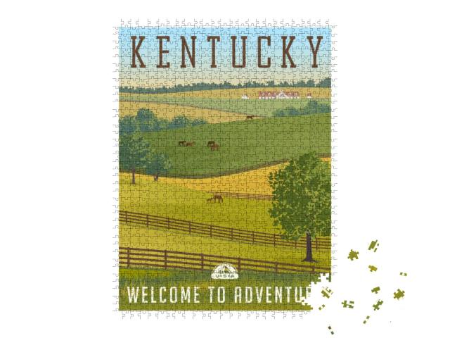 Kentucky, United States Retro Travel Poster or Sticker. S... Jigsaw Puzzle with 1000 pieces