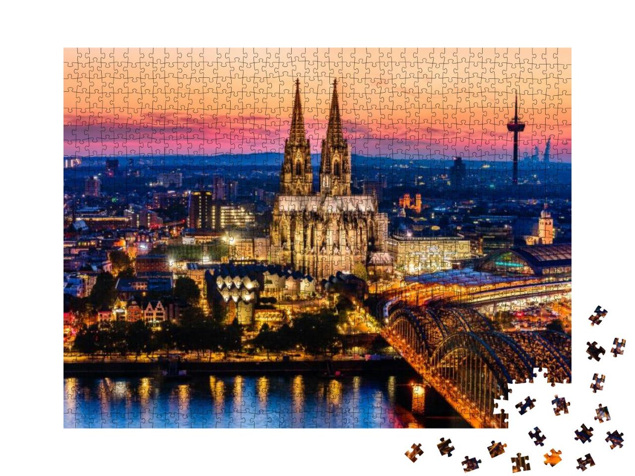 Cologne, Germany Beautiful Panoramic Aerial Night Landsca... Jigsaw Puzzle with 1000 pieces