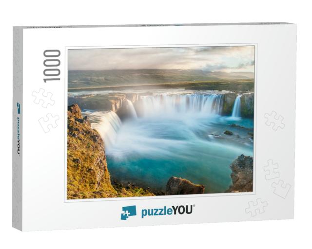 Godafoss is a Very Beautiful Icelandic Waterfall. It is L... Jigsaw Puzzle with 1000 pieces