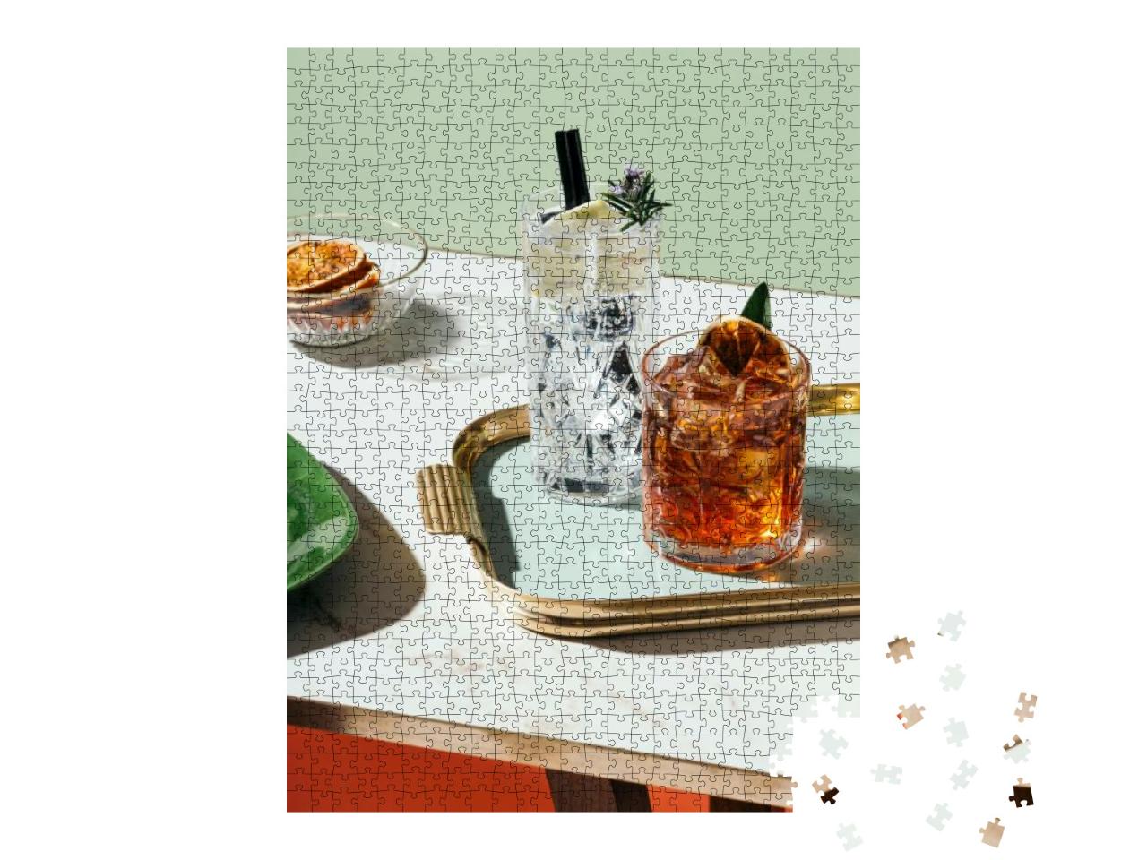 Gin Tonic & Negroni Cocktail, with Charred Orange, Lemon... Jigsaw Puzzle with 1000 pieces
