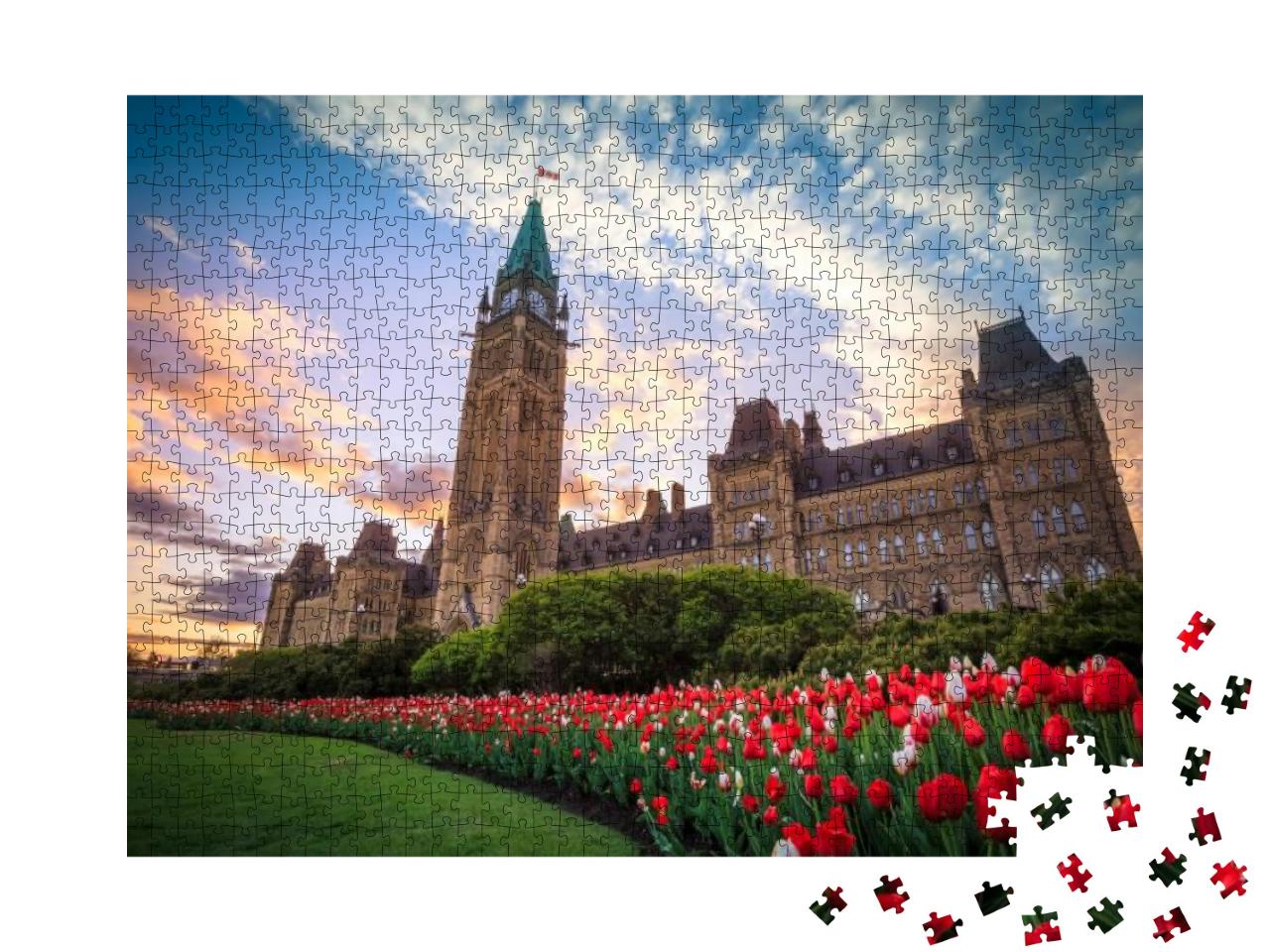 View of Canada Parliament Building in Ottawa During Tulip... Jigsaw Puzzle with 1000 pieces