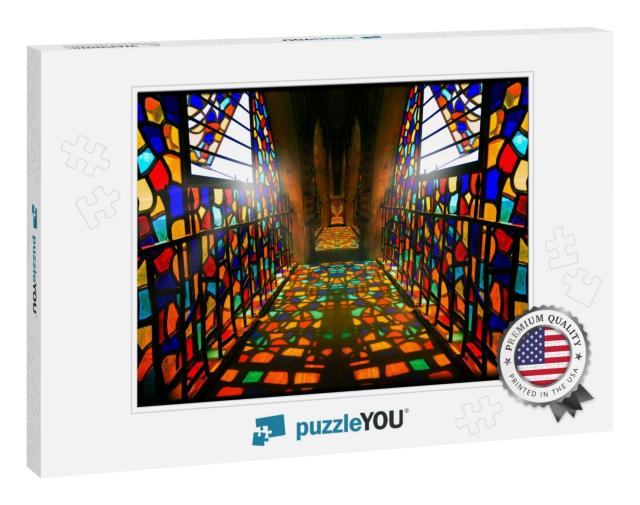 Colorful Window Glass Reflection in Mussa Castle Passage... Jigsaw Puzzle