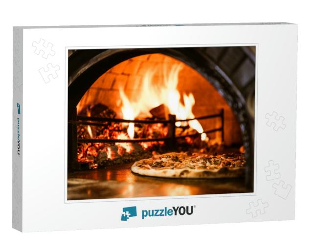 Hot Flames in Pizza Oven. Traditional Firewood Stone Wood... Jigsaw Puzzle