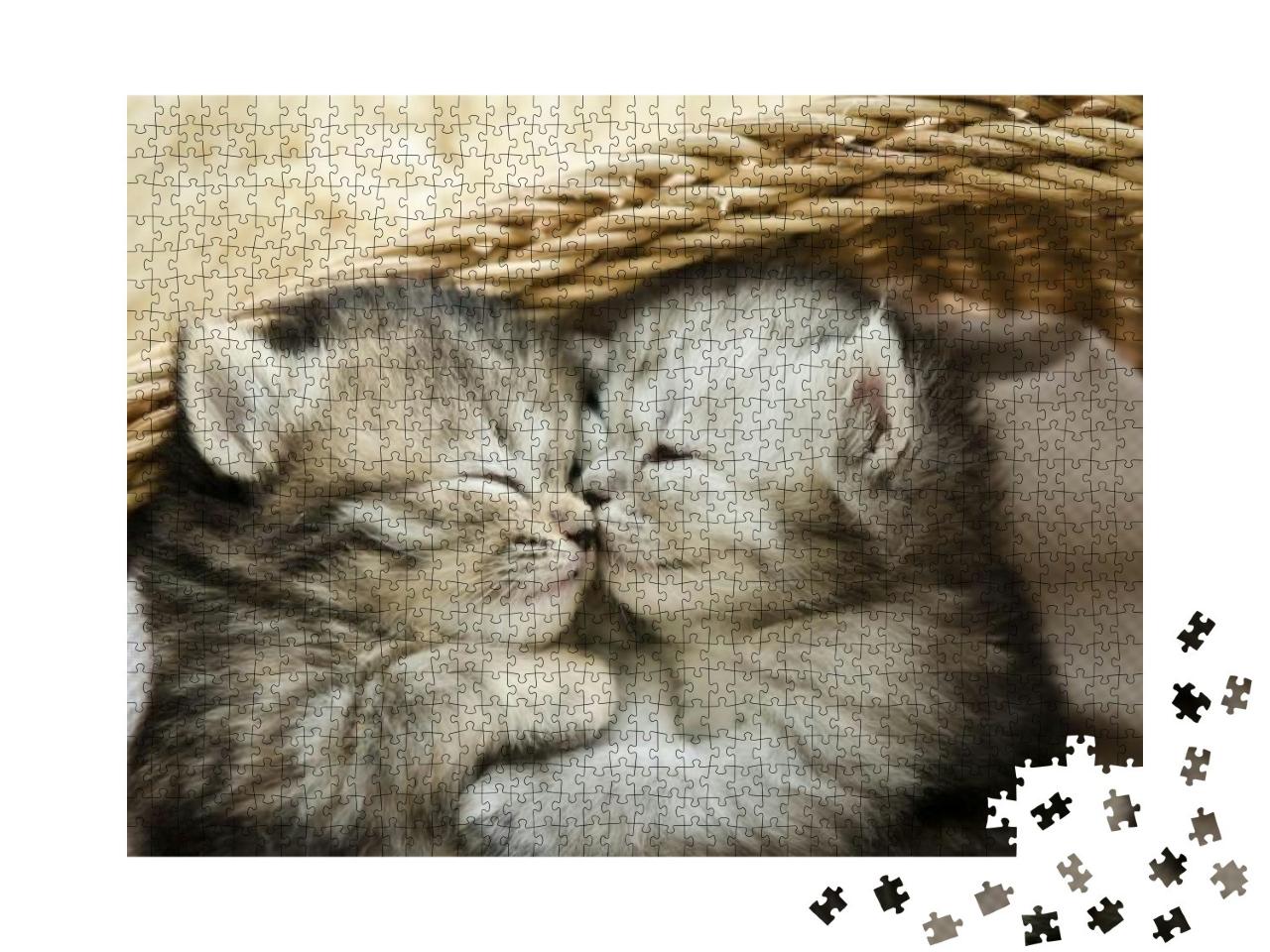 Cute Tabby Kittens Sleeping & Hugging in a Basket... Jigsaw Puzzle with 1000 pieces
