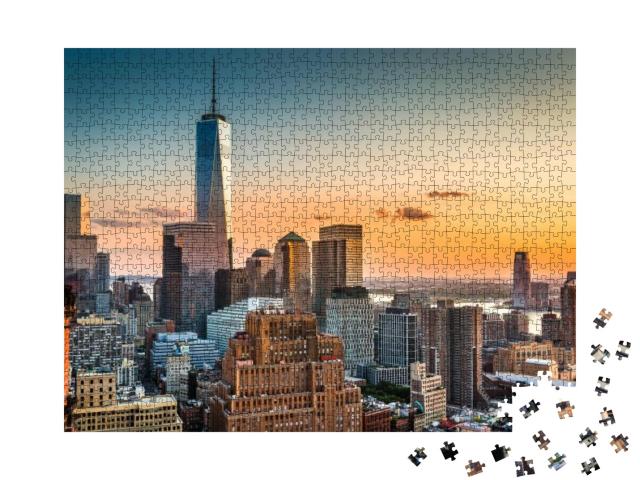 Lower Manhattan Skyline At Sunset... Jigsaw Puzzle with 1000 pieces