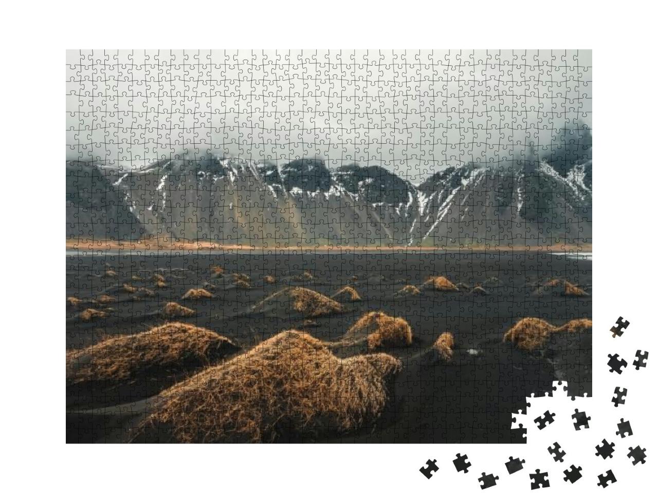 Stokksnes Cape & Vestrahorn Mountain. Landscape with Popu... Jigsaw Puzzle with 1000 pieces