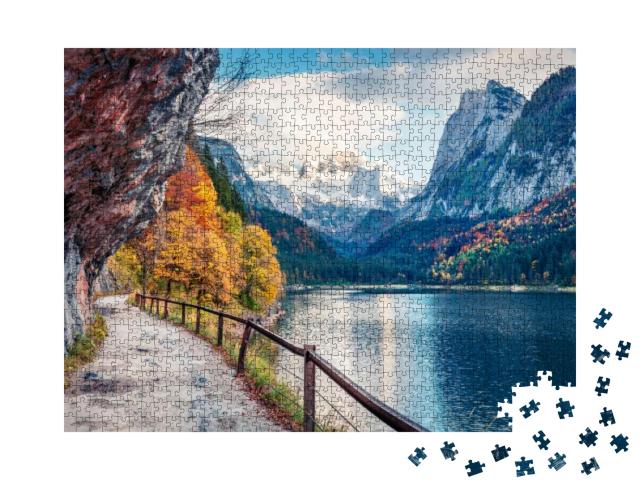 Peaceful Autumn Scene of Vorderer Gosausee Lake with Dach... Jigsaw Puzzle with 1000 pieces