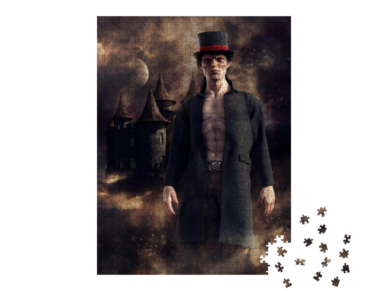 Night Scene with a Vampire in a Top Hat & Coat Standing i... Jigsaw Puzzle with 1000 pieces