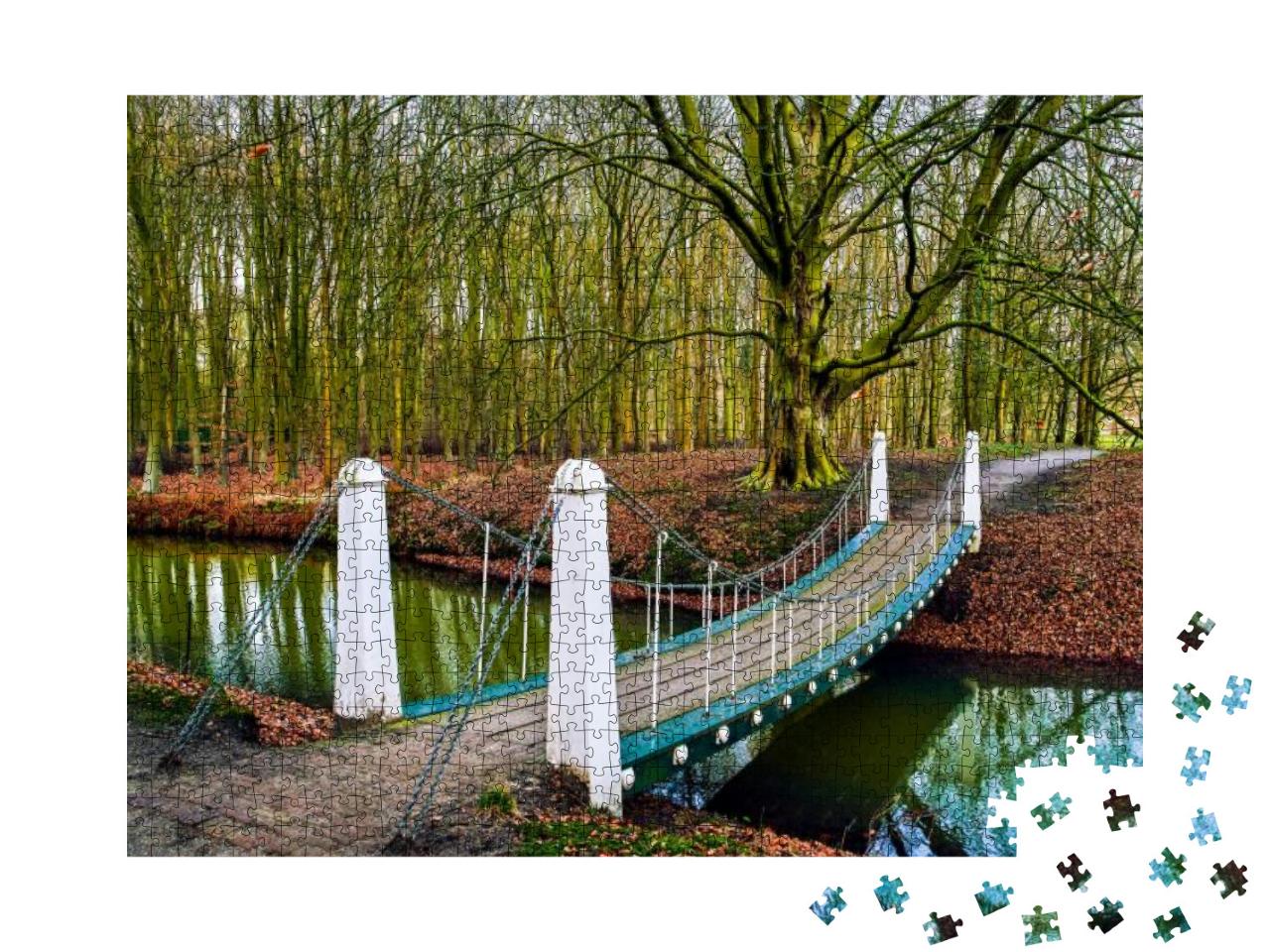 A Bridge Across the River in the Autumn Park. River Bridg... Jigsaw Puzzle with 1000 pieces