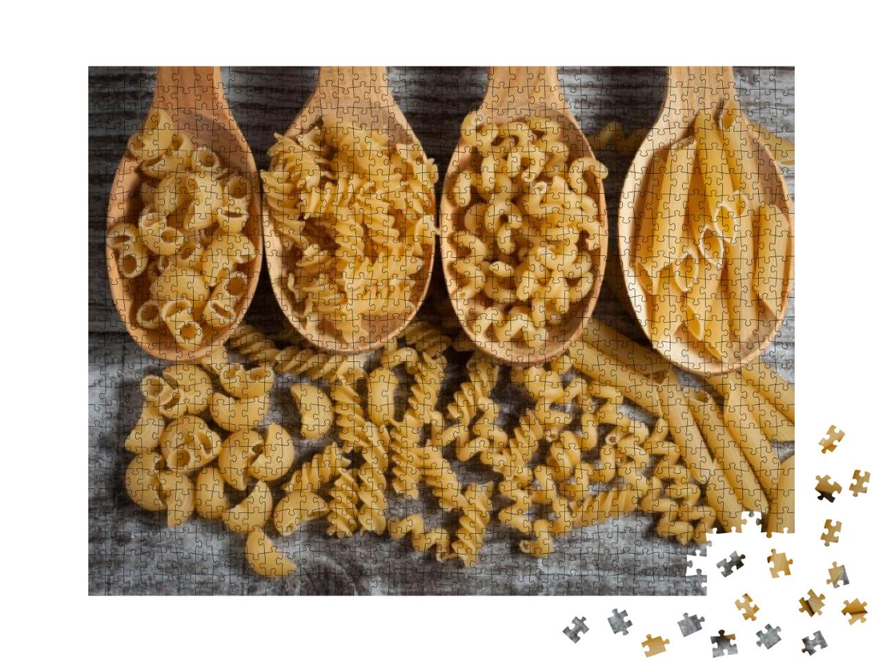 Various Mix of Pasta on Wooden Rustic Background, Sack &... Jigsaw Puzzle with 1000 pieces