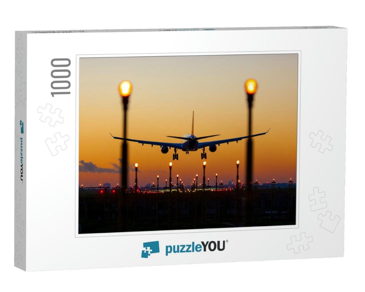 Sunset Landing in Brussels Zaventem Airport... Jigsaw Puzzle with 1000 pieces