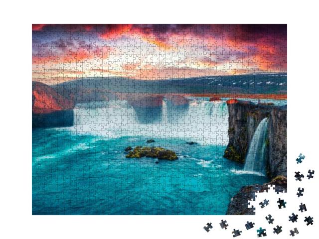 Unbelievable Summer Morning Scene on the Godafoss Waterfa... Jigsaw Puzzle with 1000 pieces