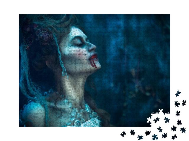 Vampires. Bloodthirsty Female Vampire in the Old Abandone... Jigsaw Puzzle with 1000 pieces