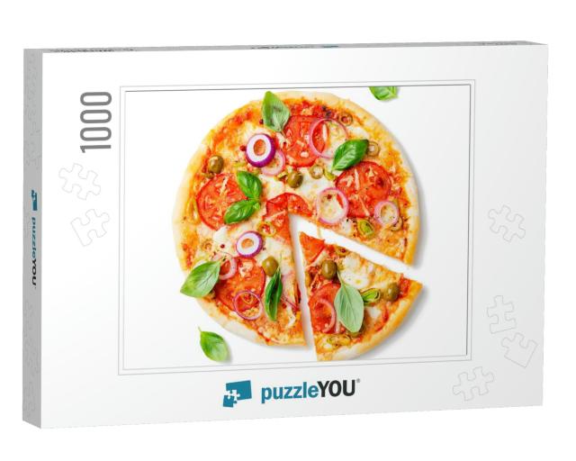 Italian Pizza with Melted Mozzarella Cheese Green Olives... Jigsaw Puzzle with 1000 pieces