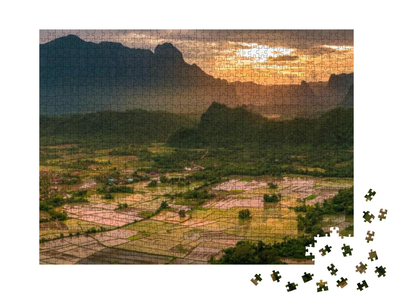 Sunset on the Rice Fields Taken from Pha Ngern View Point... Jigsaw Puzzle with 1000 pieces