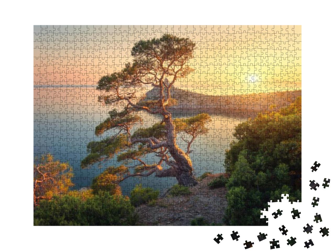 Beautiful Tree on the Mountain At Sunset. Colorful Landsc... Jigsaw Puzzle with 1000 pieces