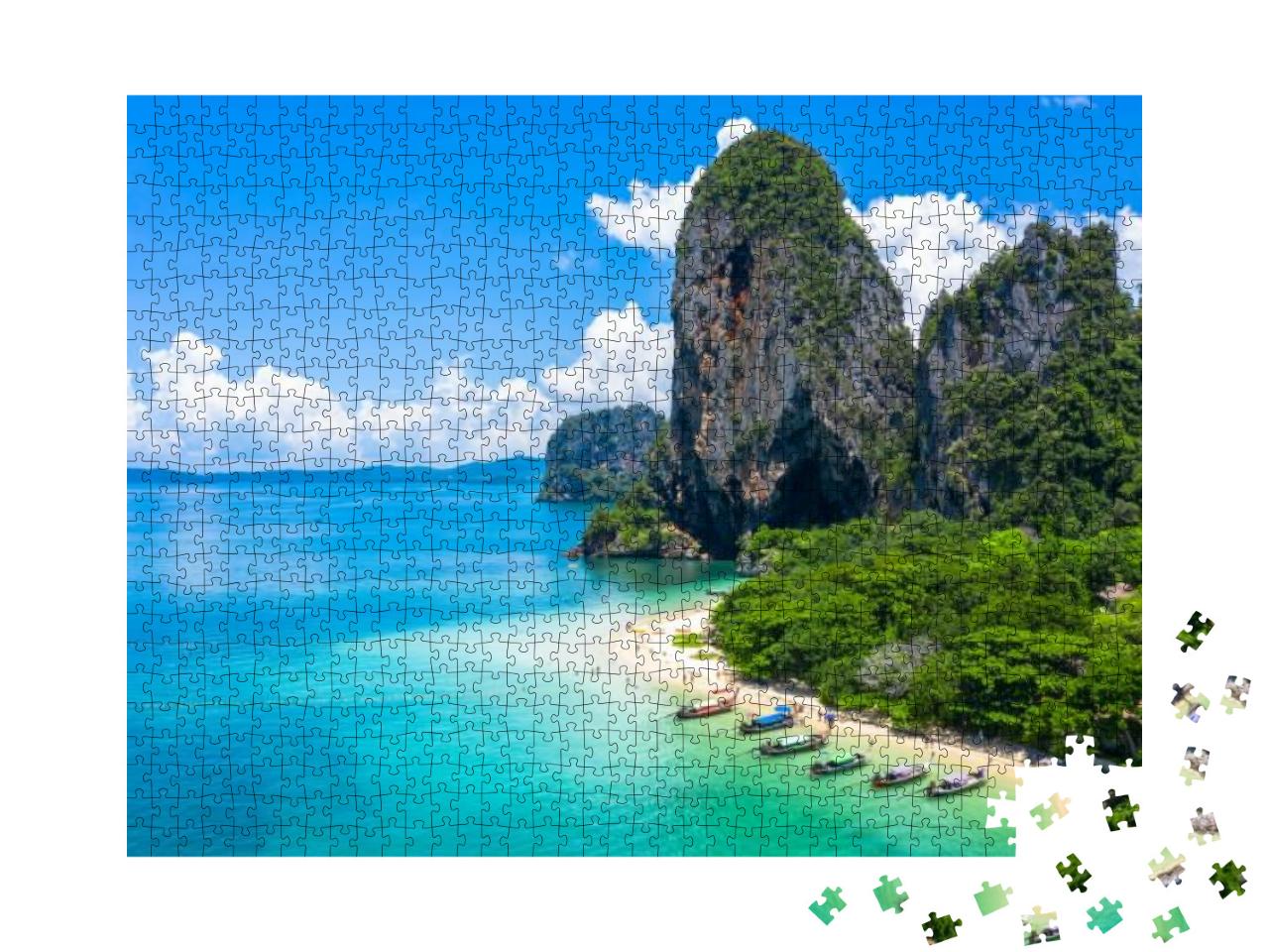 Aerial View Phra Nang Cave Beach with Traditional Long Ta... Jigsaw Puzzle with 1000 pieces