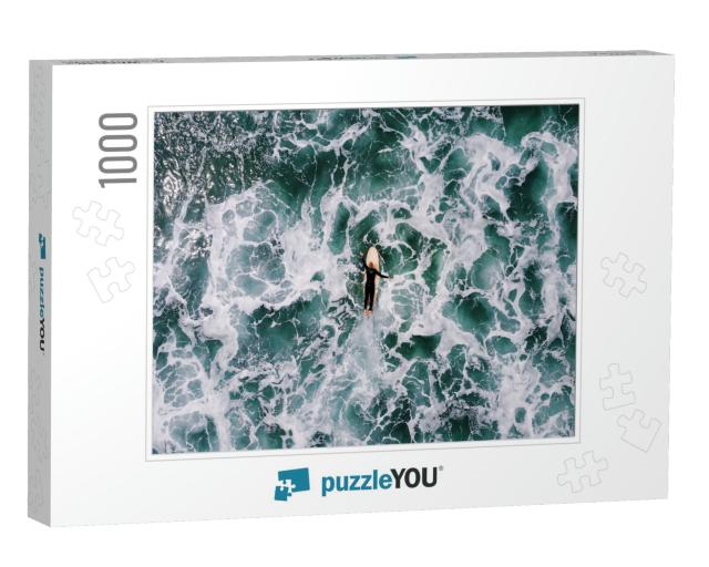 The Paddle Out of a Lone Surfer At One of the Uks Top Sur... Jigsaw Puzzle with 1000 pieces