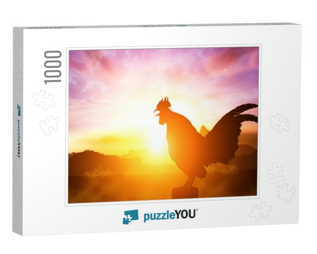 2017 New Year Concept, Chicken Silhouette in Sunrise... Jigsaw Puzzle with 1000 pieces