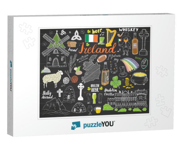Ireland Sketch Doodles. Hand Drawn Irish Elements Set wit... Jigsaw Puzzle