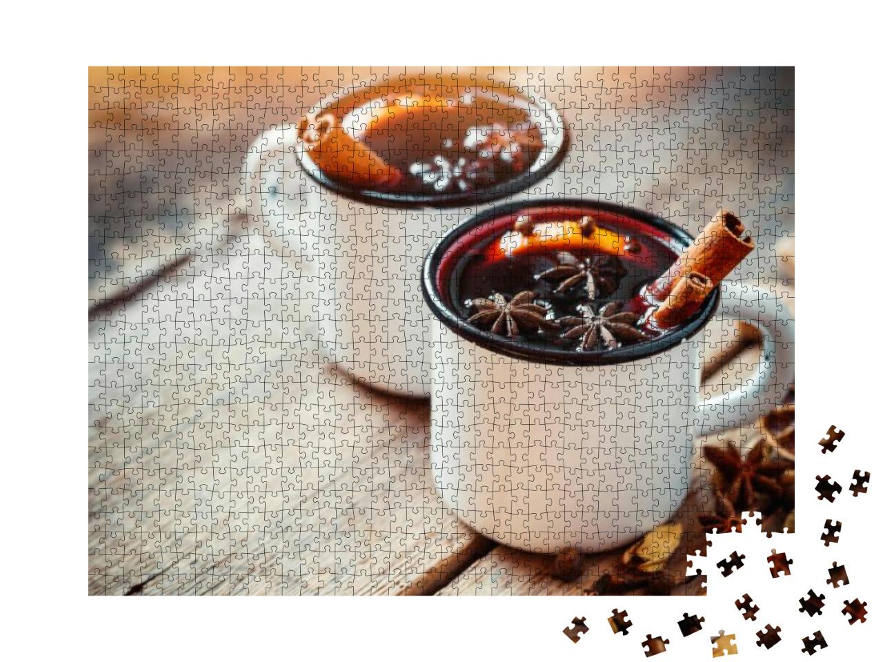 Mulled Wine in White Rustic Mugs with Spices & Citrus Fru... Jigsaw Puzzle with 1000 pieces