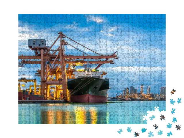 Industrial Container Cargo Freight Ship with Working Cran... Jigsaw Puzzle with 1000 pieces