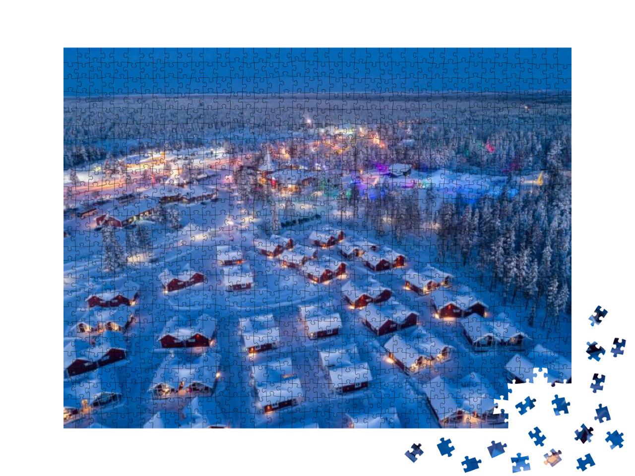 Aerial Night View of Santa Claus Village in Rovaniemi in... Jigsaw Puzzle with 1000 pieces