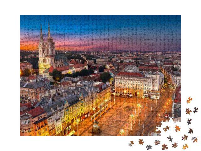 Zagreb Croatia At Sunset. Aerial View from Above of Ban J... Jigsaw Puzzle with 1000 pieces