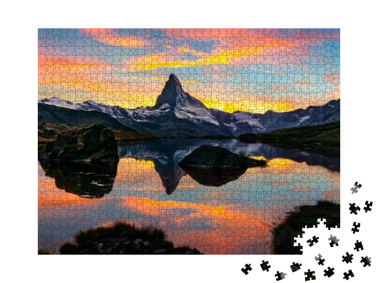 Exciting Morning View of Stellisee Lake with Matterhorn/C... Jigsaw Puzzle with 1000 pieces