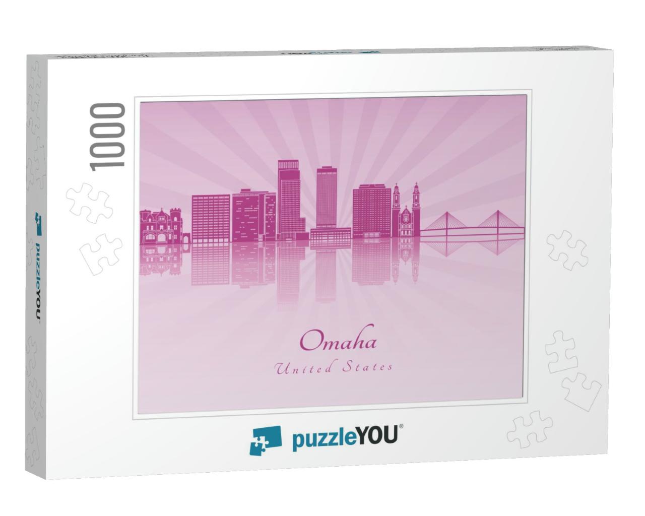 Omaha Skyline in Purple Radiant Orchid in Editable Vector... Jigsaw Puzzle with 1000 pieces