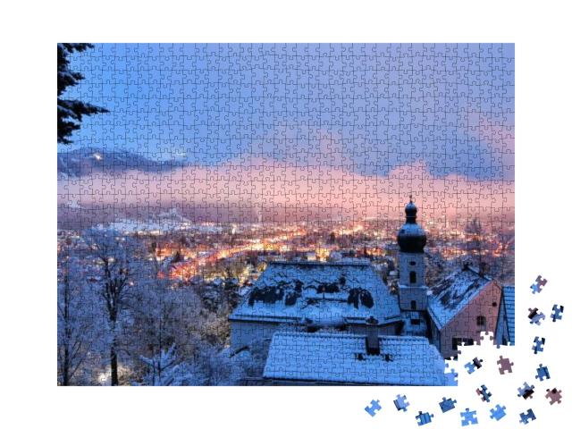 Cold Winter Snowy Night in Germany Ski Town of Garmisch-P... Jigsaw Puzzle with 1000 pieces