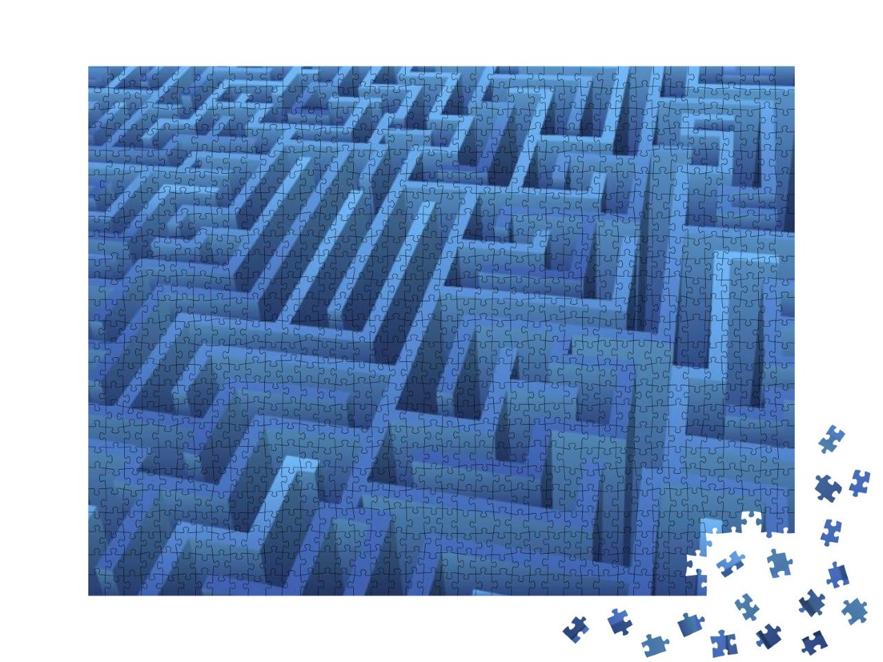 Blue Maze Illustration. Abstract Labyrinth 3D Rendering... Jigsaw Puzzle with 1000 pieces