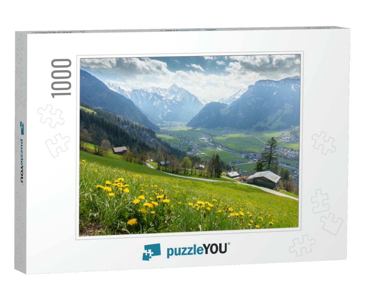 Spring Meadow with a View of the Tyrolean Zillertal... Jigsaw Puzzle with 1000 pieces