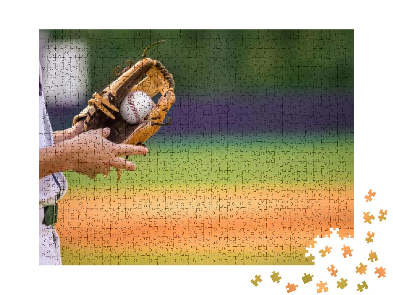 A Young Adult Male Baseball Player Holding a Baseball Glo... Jigsaw Puzzle with 1000 pieces