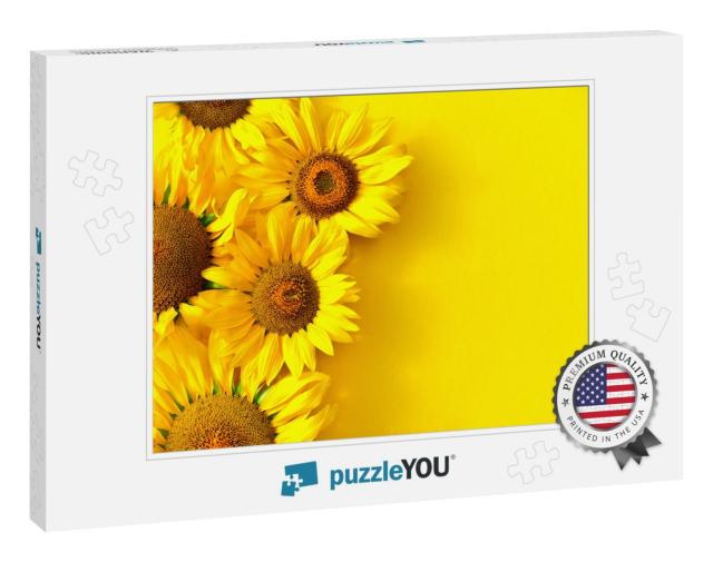 Sunflowers on a Yellow Background with Copy Space. Floral... Jigsaw Puzzle