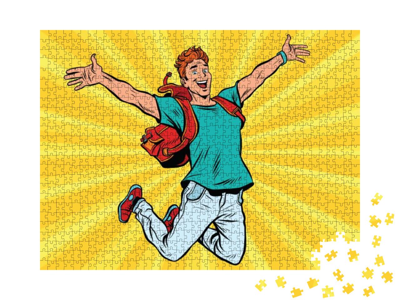 Young Man Jumping for Joy. Pop Art Retro Comic Book Vecto... Jigsaw Puzzle with 1000 pieces