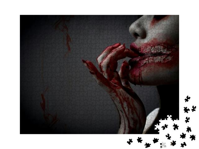 Zombie Woman Death the Ghost Horror Drain Hand Blood Skin... Jigsaw Puzzle with 1000 pieces