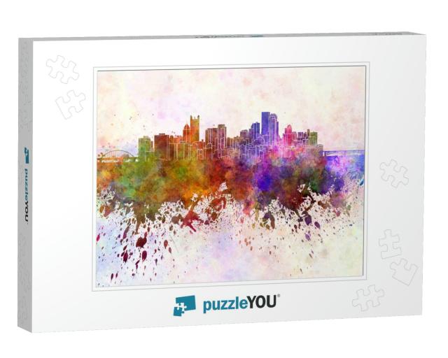 Pittsburgh Skyline in Watercolor Background... Jigsaw Puzzle