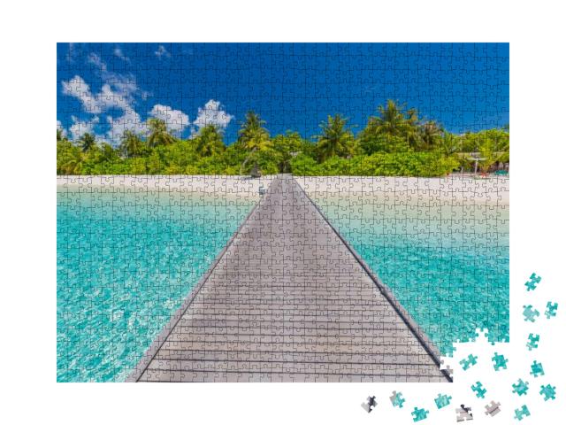 Beautiful Beach with Water Bungalows At Maldives. Perfect... Jigsaw Puzzle with 1000 pieces