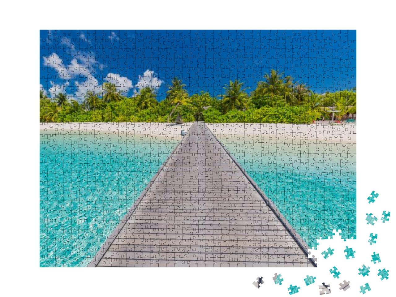 Beautiful Beach with Water Bungalows At Maldives. Perfect... Jigsaw Puzzle with 1000 pieces