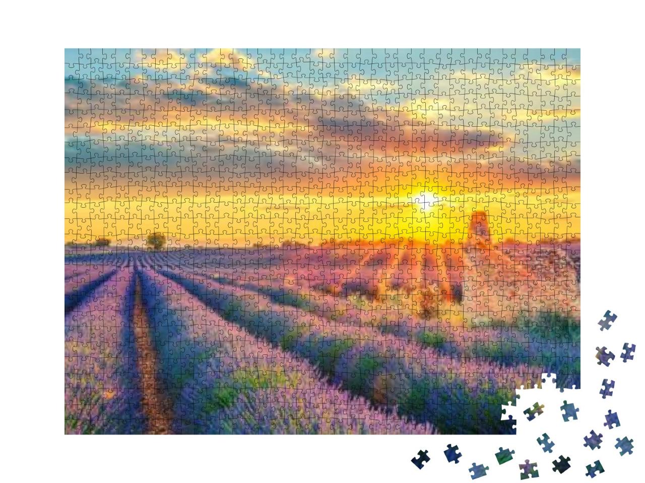 French Lavender Field At Sunset... Jigsaw Puzzle with 1000 pieces