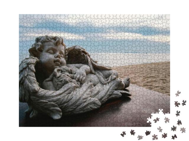 Baby Angel Statue Decorated on the Table by the Beach... Jigsaw Puzzle with 1000 pieces