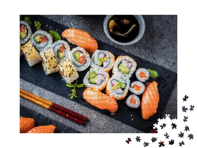 Japanese Sushi Food. Maki Ands Rolls with Tuna, Salmon, S... Jigsaw Puzzle with 1000 pieces