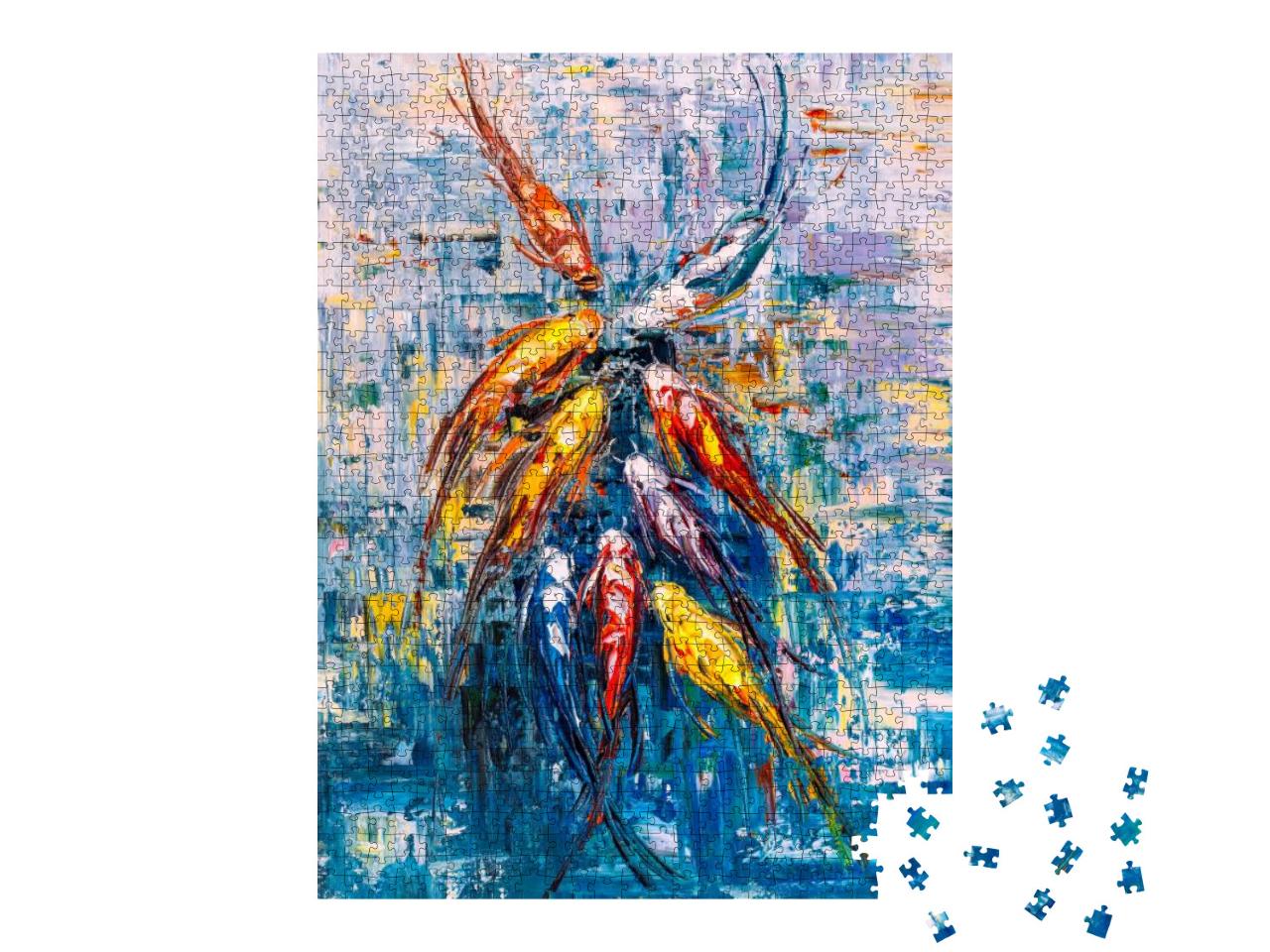 Oil Painting - Koi Fishes Gather Together... Jigsaw Puzzle with 1000 pieces