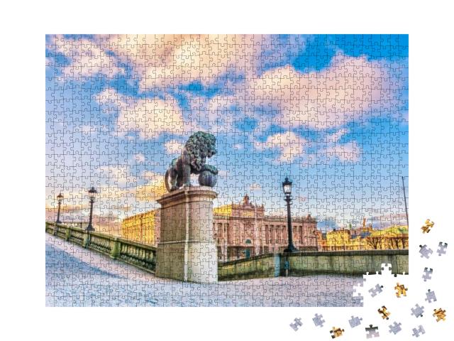 Sculptures of Lions Near the Main Staircase of the Royal... Jigsaw Puzzle with 1000 pieces