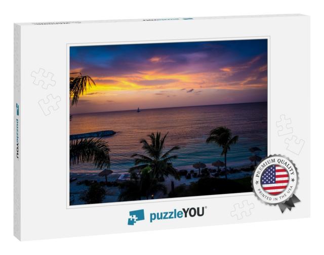 Purple & Pink Sunset in Jamaica... Jigsaw Puzzle