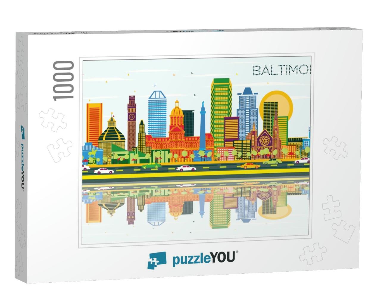 Baltimore Maryland City Skyline with Color Buildings, Blu... Jigsaw Puzzle with 1000 pieces