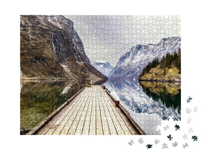 View from Gudvangen Village Towards Fjord, Norway... Jigsaw Puzzle with 1000 pieces